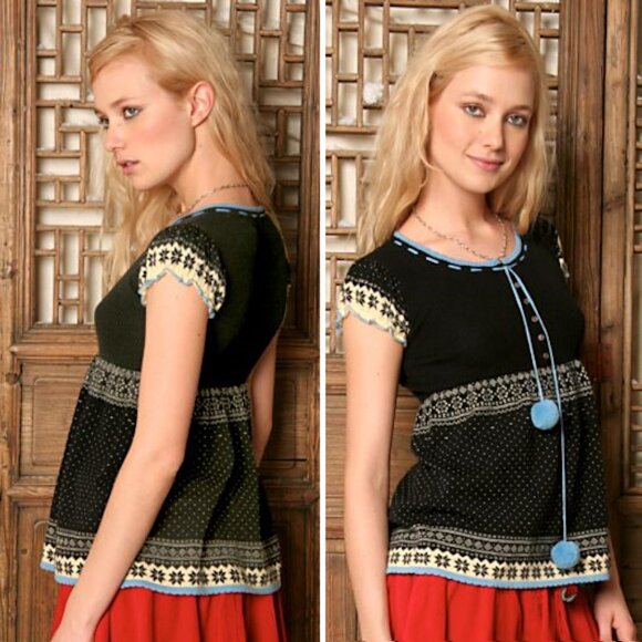 RARE 2000s Free People Birds Eye Babydoll Sweater ASO Alex Russo - Picture 2 of 16